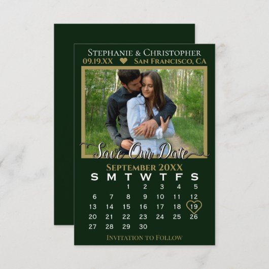 Fotokalender Hunter Green Wedding Save Our Date Kaart (Voorkant / Achterkant)