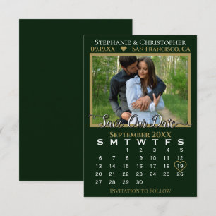 Fotokalender Hunter Green Wedding Save Our Date Kaart