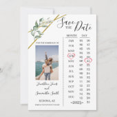 Fotokalender met datum Greenery bruiloft Kaart (Voorkant)