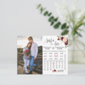 Fotokalender met datum marsala bruiloft briefkaart (Staand voorkant)