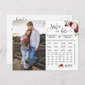 Fotokalender met datum marsala bruiloft briefkaart (Voorkant / Achterkant)