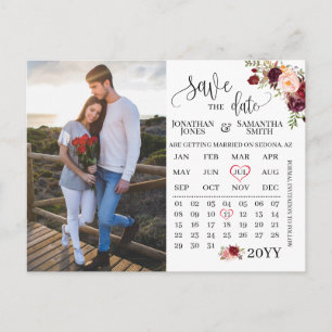 Fotokalender met datum marsala bruiloft briefkaart