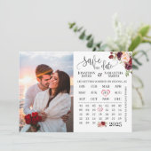 Fotokalender met datum marsala bruiloft kaart (Staand voorkant)