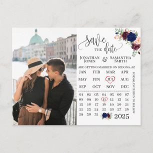 Fotokalender met de date marvy burgundy bruiloft briefkaart