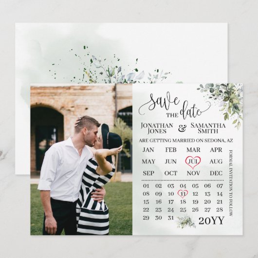 Fotokalender met de datum Eucalyptusgroen Kaart (Voorkant / Achterkant)