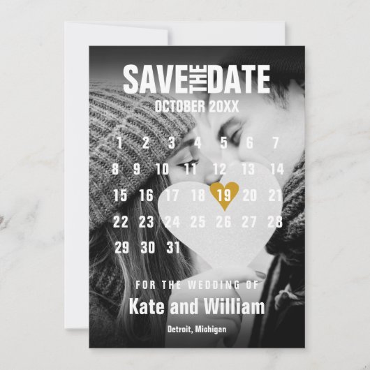 Fotokalender Modern Goud Hart Bewaar de Datum Kaart (Voorkant)