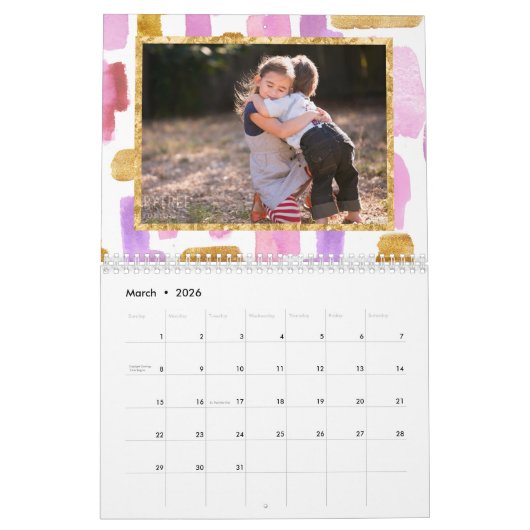 Fotokalender roze en goud kalender (Mar 2026)