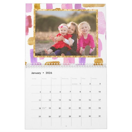 Fotokalender roze en goud kalender (Jan 2026)