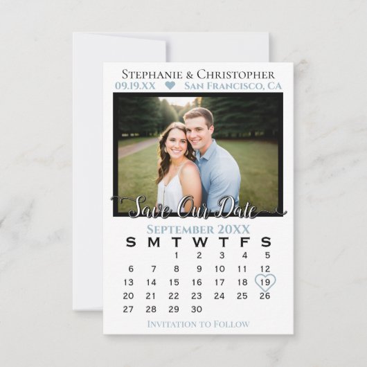 Fotokalender Stusty Blue Wedding Save Our Date Kaart (Voorkant)