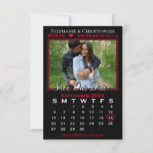 Fotokalender zwart-wit en rood huwelijk sparen Onz Kaart (Voorkant)