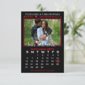 Fotokalender zwart-wit en rood huwelijk sparen Onz Kaart (Staand voorkant)