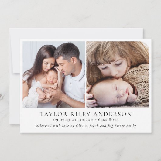 Fotokalligrafie Naam geboorte Stats New Baby Aankondiging (Achterkant)