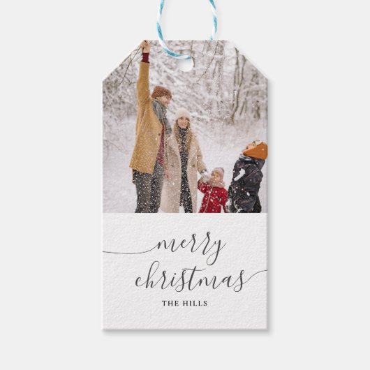 Fotokalligrafie Vrolijk kerstfeest Cadeaulabel (Voorkant)