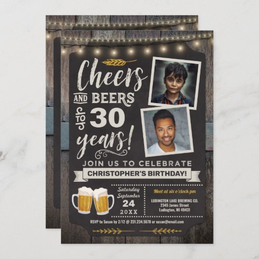 Fotokasten en bier 30e verjaardag uitnodiging (Voorkant / Achterkant)