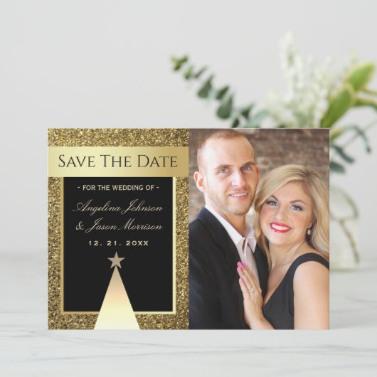 Fotokerstbruiloft Save The Date (Staand voorkant)