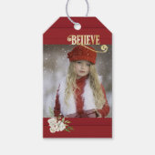 FotoKerstgeloof Helder rood hout Cadeaulabel (Voorkant)