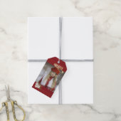 FotoKerstgeloof Helder rood hout Cadeaulabel (Met Touw)