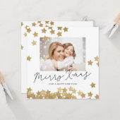 Fotokerstkaart met Golden Falling Stars Kaart (Voorkant / Achterkant in situ)