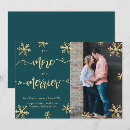 Fotokerstkaarten Blauwgroen Aankondiging (Voorkant / Achterkant)