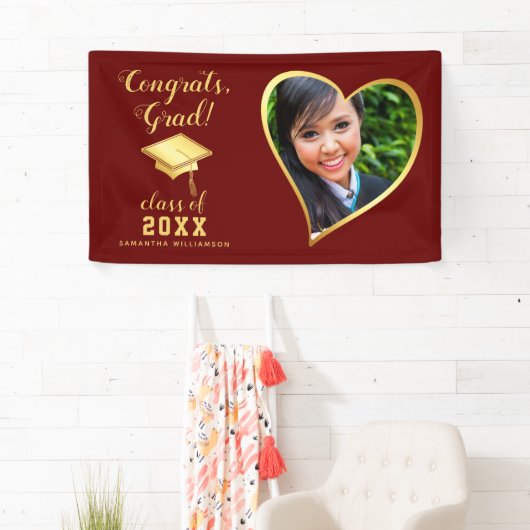 Fotoklasse 2025 Maroon Rood en Goud Afstuderen Spandoek (Insitu)