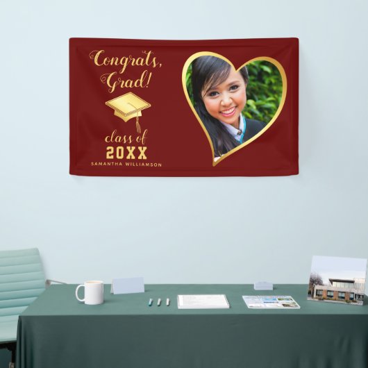 Fotoklasse 2025 Maroon Rood en Goud Afstuderen Spandoek (Beurs)