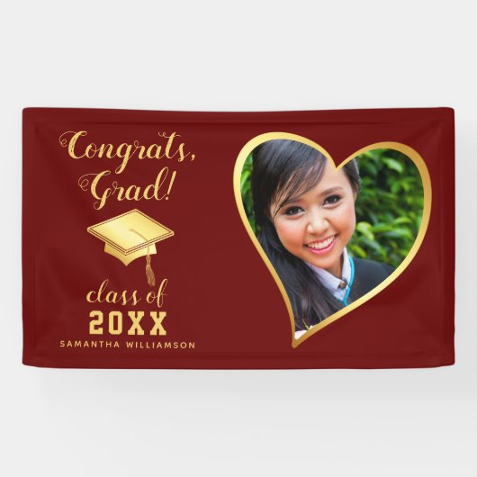Fotoklasse 2025 Maroon Rood en Goud Afstuderen Spandoek (Horizontaal)
