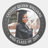 Fotoklasse: Chalkboard Black White Afstuderen Ronde Sticker (Voorkant)