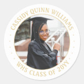 Fotoklasse Gold en White Modern Afstuderen Ronde Sticker (Voorkant)