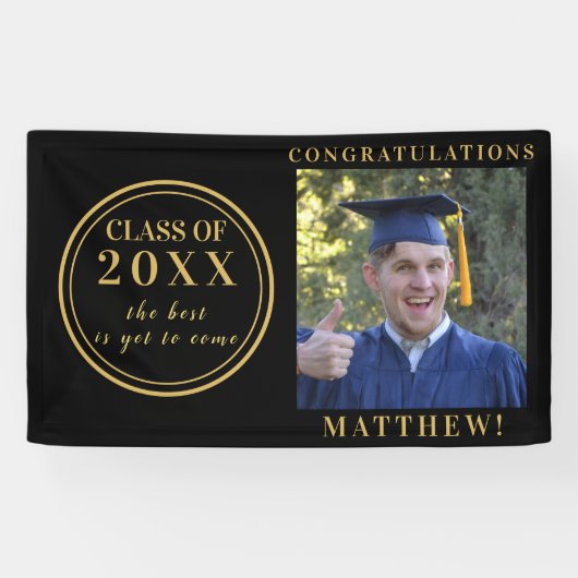 Fotoklasse van 2025 Zwart Goud Afstuderen Spandoek (Horizontaal)