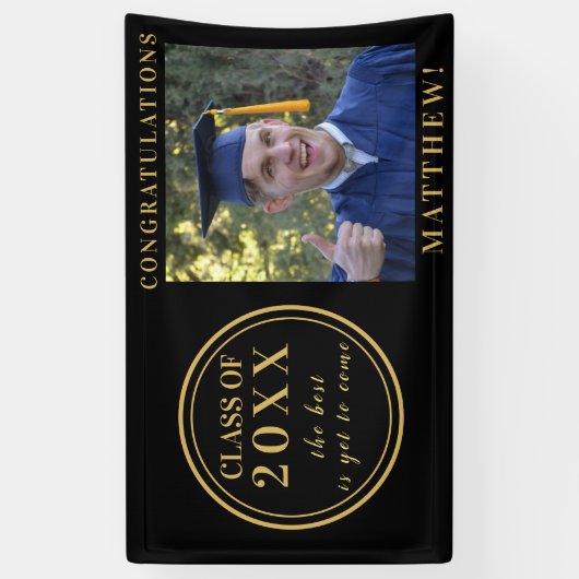 Fotoklasse van 2025 Zwart Goud Afstuderen Spandoek (Verticaal)