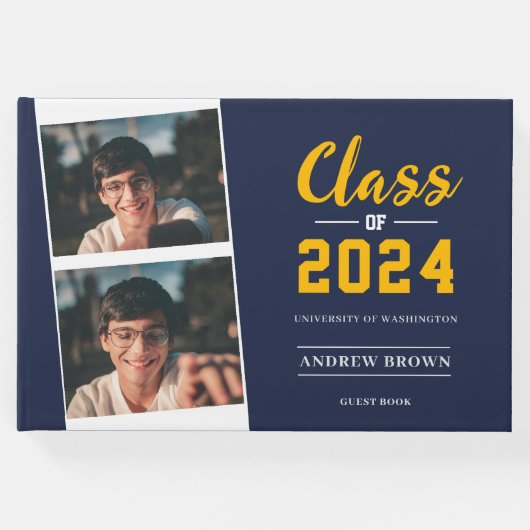 Fotoklasse van Navy Blue en Gold Gastenboek (Voorkant)