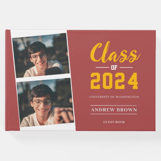 Fotoklasse van Pastel Red en Gold Gastenboek (Voorkant)