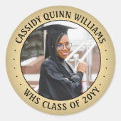 Fotoklasse: zwart en goudlegant Afstuderen Ronde Sticker (Voorkant)