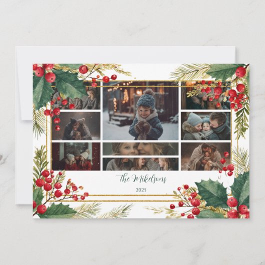 Fotoklassieker Holly Berry Christmas Party Feestdagenkaart (Voorkant)