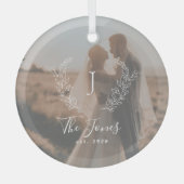 Fotokoppel newlyweds naam monogram elegant glas ornament (Voorkant)