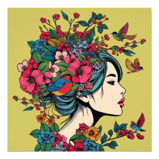 Fotokunst Print Vrouwen in de Herfst met rode bess Foto Afdruk
