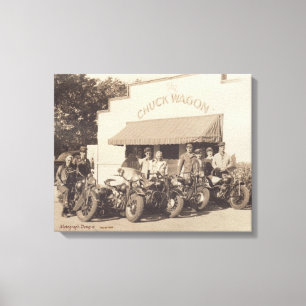 Fotokunst uit 1940 van de "Biker's Chuck Wagon" Canvas Afdruk