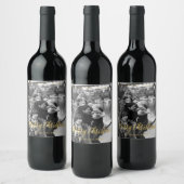 Fotolabel goud "Vrolijk kerstfeest" Wijn Etiket (Flessen)