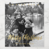 Fotolabel goud "Vrolijk kerstfeest" Wijn Etiket (Enkel label)