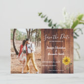 Fotoland voor bijtende schuur, zonnebloem save the date (Staand voorkant)
