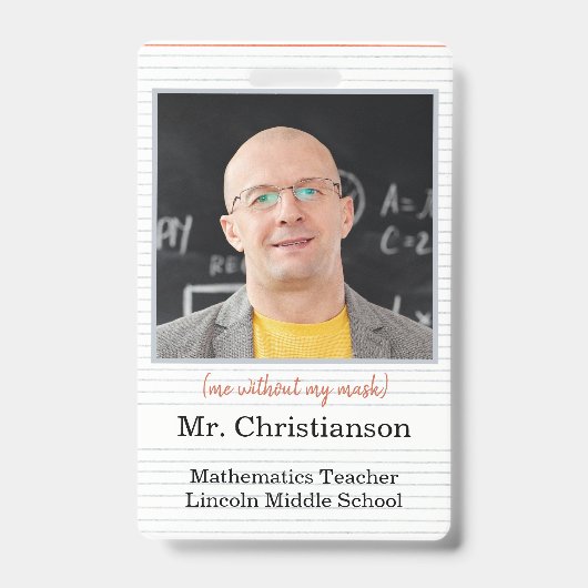Fotoleraar ID-badge school, ik zonder masker Badge (Front)