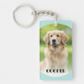 Fotolichtaqua blauwe gebogen rand naam van dichtge sleutelhanger (Voorkant)