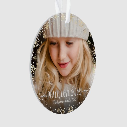 Fotoliefhebber Joy Gold Snowflake Chic Kerstmis Ornament (voorkant)