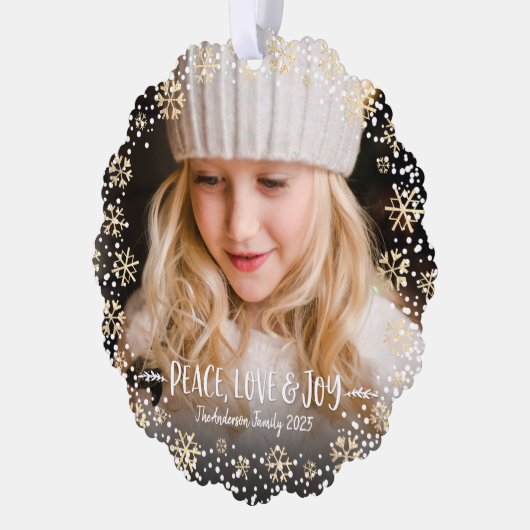 Fotoliefhebber Joy Gold Snowflake Chic Kerstmis Ornament Kaart (Links)