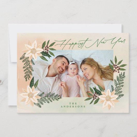 Fotolijstje met botanische afbeeldingen Gelukkig N Feestdagenkaart (Voorkant)