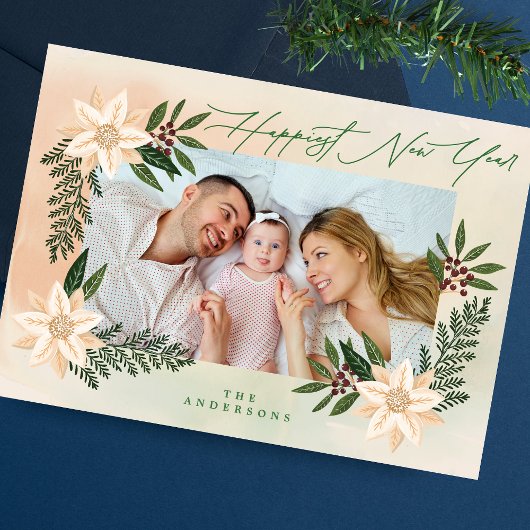 Fotolijstje met botanische afbeeldingen Gelukkig N Feestdagenkaart