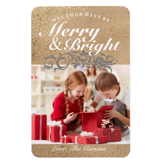 Fotomagneet - Merry & Bright Gold Magneet (Verticaal)