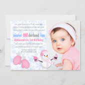 Fotomeisje: Winter ONEderland Birthday Party Kaart (Voorkant)