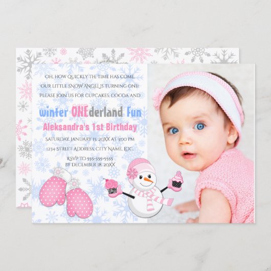 Fotomeisje: Winter ONEderland Birthday Party Kaart (Voorkant / Achterkant)