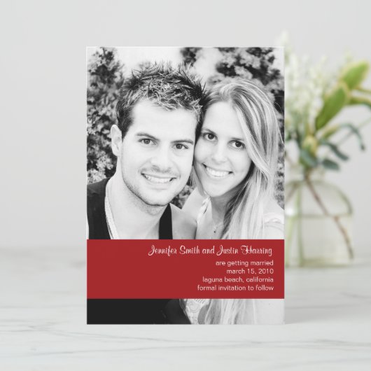 Fotomelding framboos Save the Date Kaart (Staand voorkant)